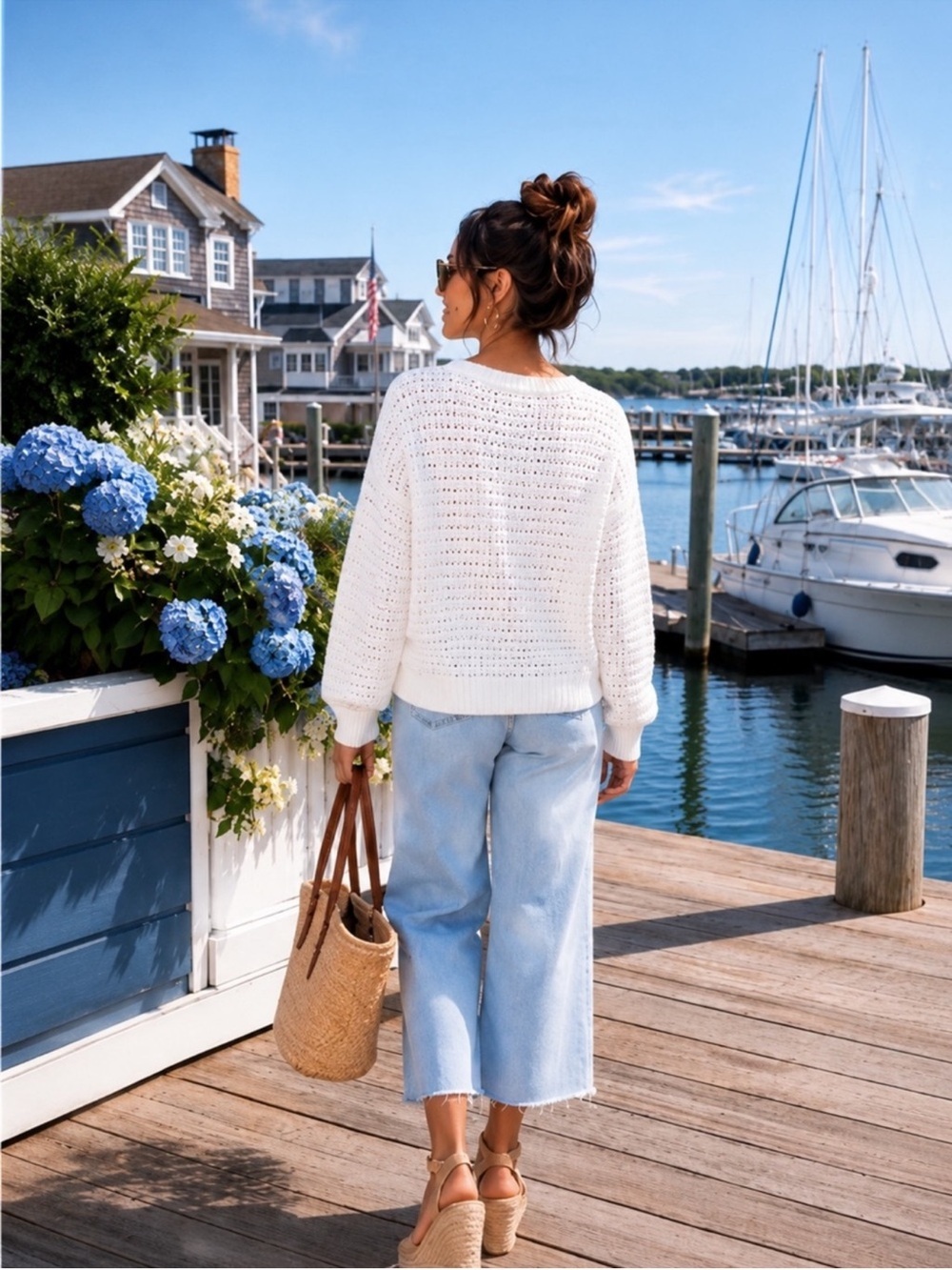 NWT GAP Oversized Crochet Cotton Knit  Crewneck Sweater White Size X-Small - Picture 5 of 10